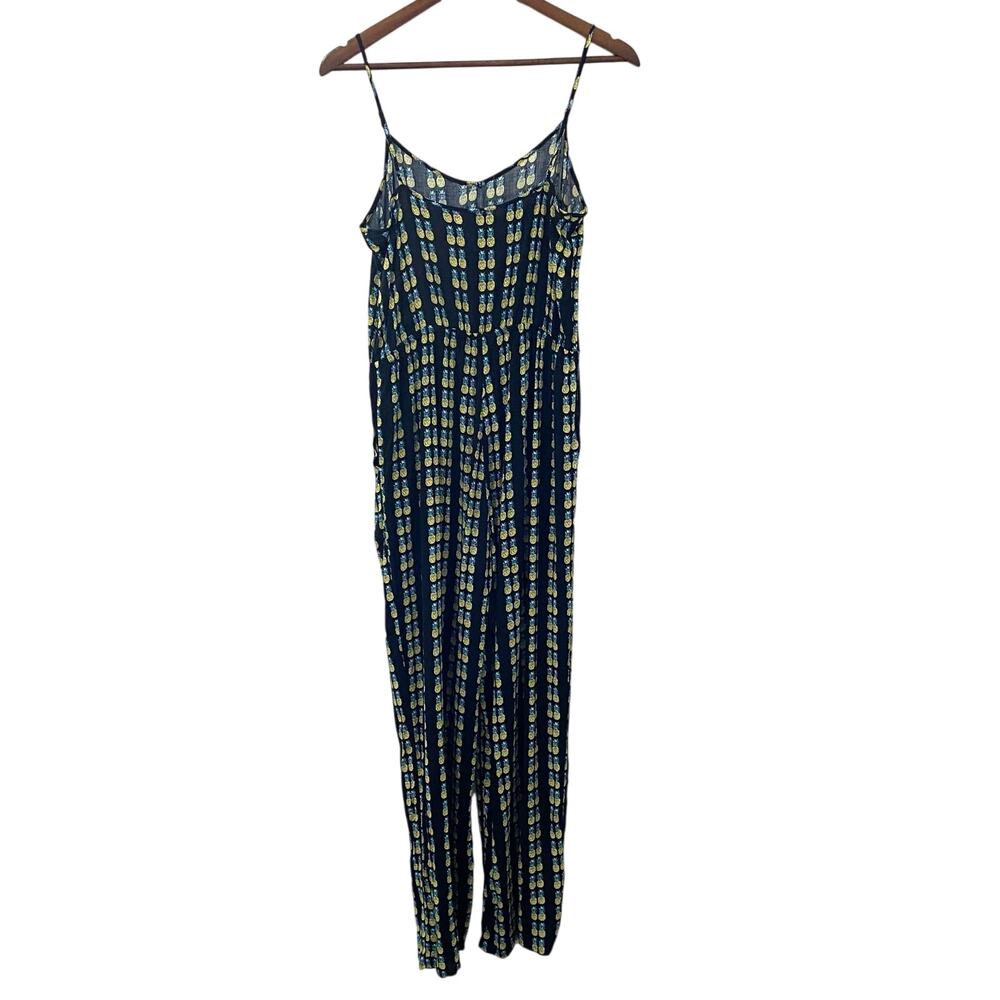 Divided H&M Pineapple Jumpsuit Black Yellow Adjustable Straps Pockets Sz 10 - Picture 4 of 12